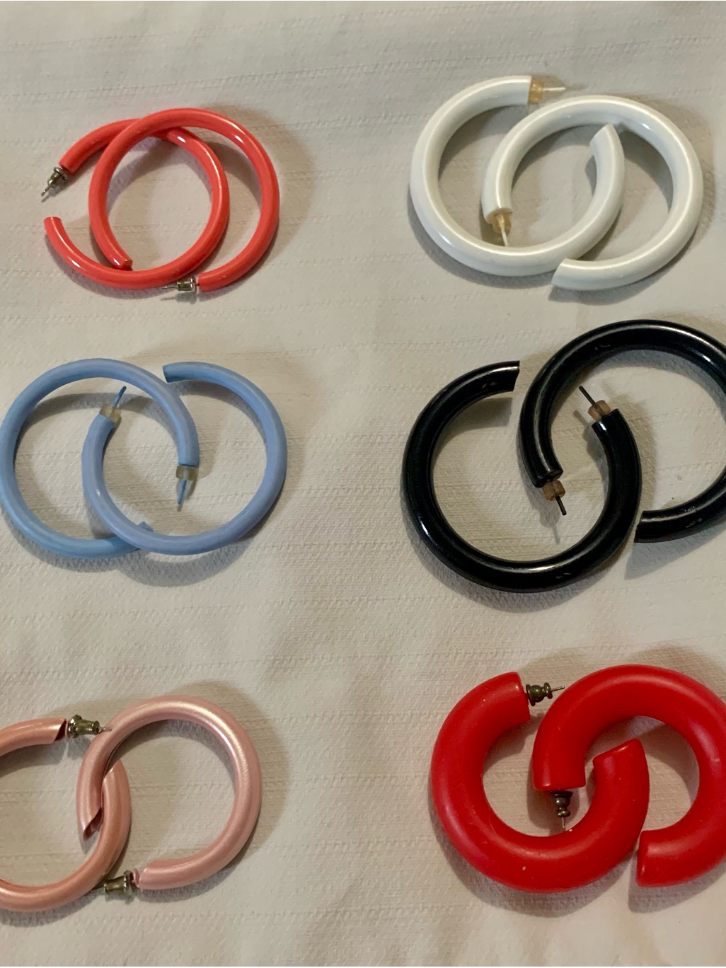 Vintage Colorful Resin Hoop Earrings From The 80s  Set Of Six Fashion Hoops